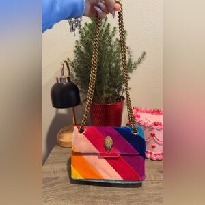 Kurt Geiger Rainbow Velvet Shoulder Bag with Gold Chain
